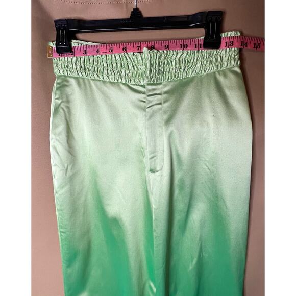 Aliette Green Silk Wide Leg Pants 4 - Picture 7 of 15